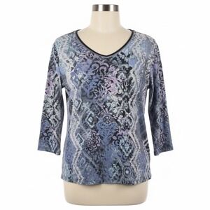 Jess & Jane Top Womens Medium Blue Purple Abstract Art to Wear Rhinestones Artsy